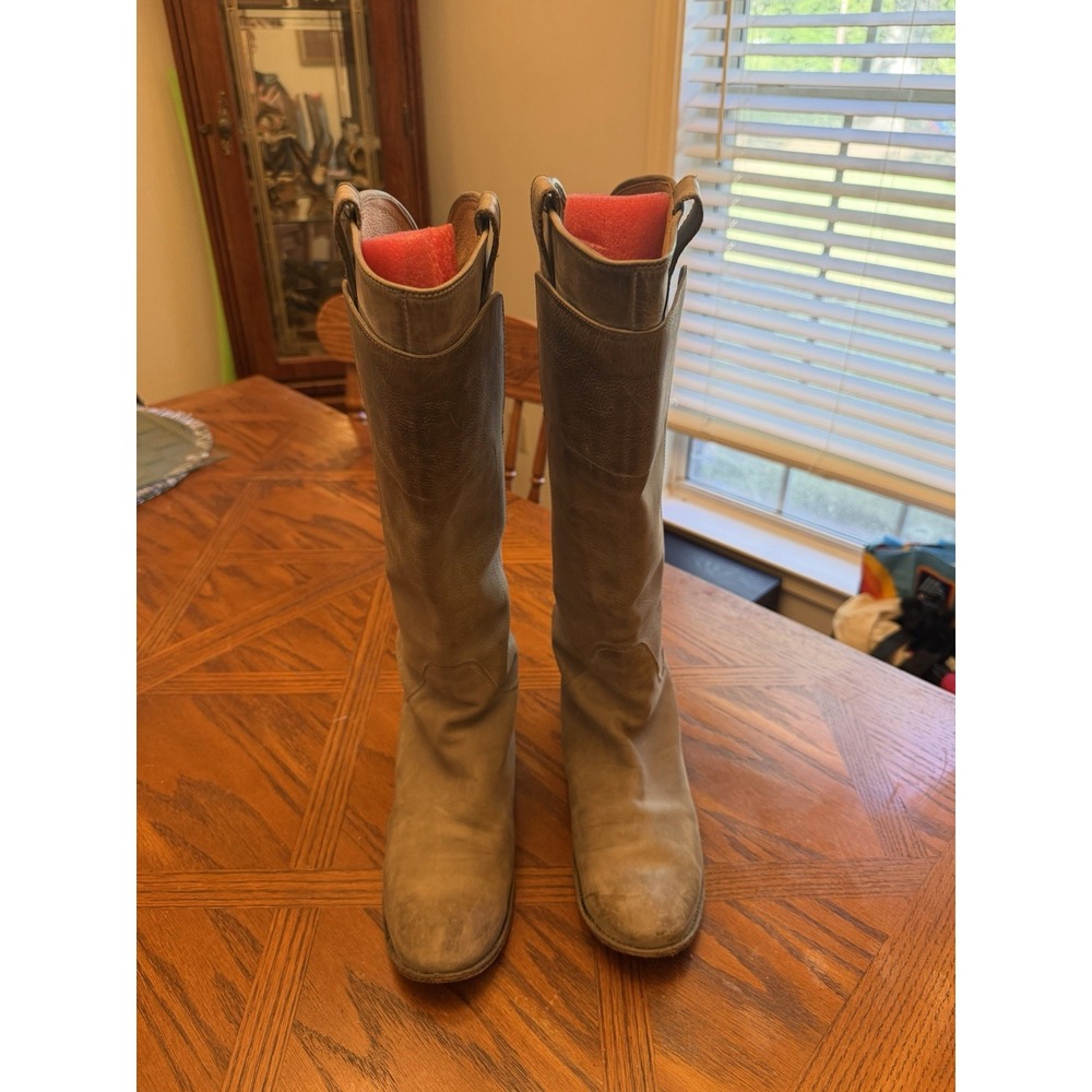 FRYE Women's Size 8.5 B Paige Tall Riding Boots Gray Full Grain Leather